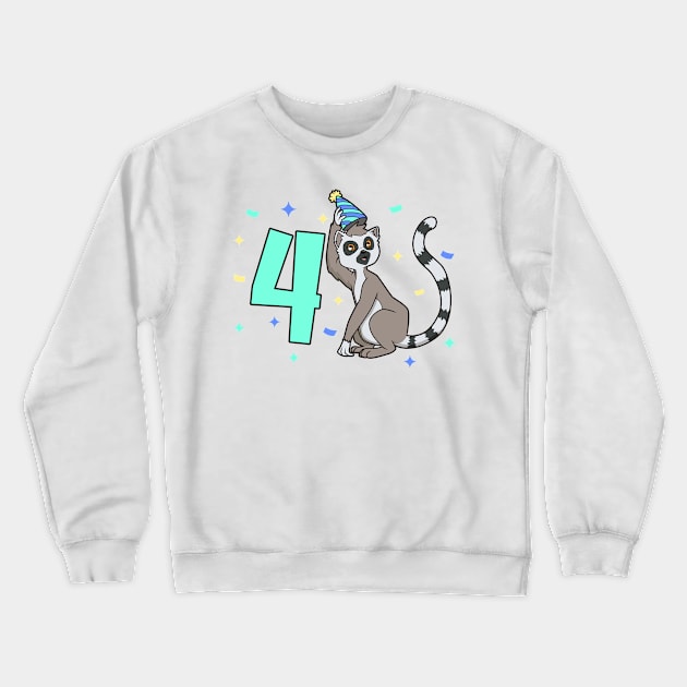 I am 4 with lemur - kids birthday 4 years old Crewneck Sweatshirt by Modern Medieval Design